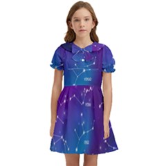 Realistic-night-sky-poster-with-constellations Kids  Bow Tie Puff Sleeve Dress by Simbadda