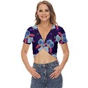 Owl-pattern-background Twist Front Crop Top View1