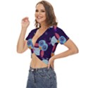 Owl-pattern-background Twist Front Crop Top View2