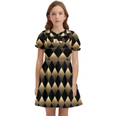 Golden-chess-board-background Kids  Bow Tie Puff Sleeve Dress by Simbadda