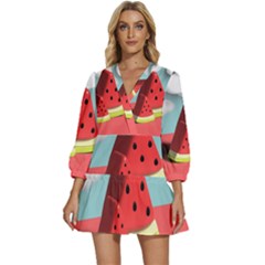 Strawberries Fruit V-neck Placket Mini Dress by Grandong
