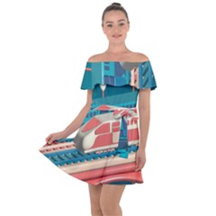 Bridge Transportation Train Toys Off Shoulder Velour Dress by Grandong