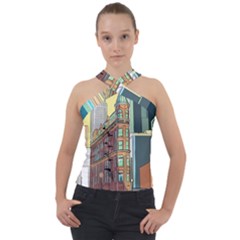 Building Urban Architecture Tower Cross Neck Velour Top by Grandong
