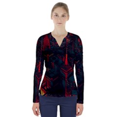 A Dark City Vector V-neck Long Sleeve Top by Proyonanggan