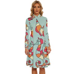 Seahorse Seashell Starfish Shell Long Sleeve Shirt Collar A-line Dress by Proyonanggan