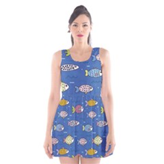 Sea Fish Blue Submarine Animal Scoop Neck Skater Dress by Proyonanggan