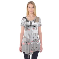 Cute Cats Seamless Pattern Short Sleeve Tunic  by Bangk1t