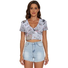 Cute Cats Seamless Pattern V-neck Crop Top by Bangk1t