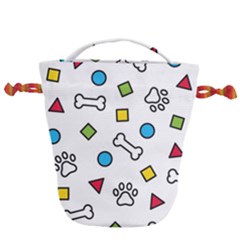 Dog Paw Seamless Pattern Footprint Bone Drawstring Bucket Bag by Bangk1t