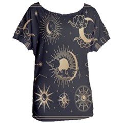 Asian-set With Clouds Moon-sun Stars Vector Collection Oriental Chinese Japanese Korean Style Women s Oversized Tee by Bangk1t