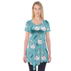 Elegant Swan Pattern Design Short Sleeve Tunic  by Bangk1t