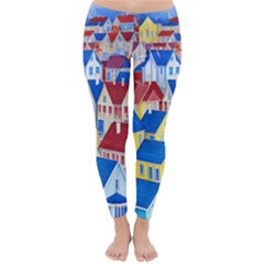 City Houses Cute Drawing Landscape Village Classic Winter Leggings by Bangk1t