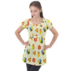 Seamless Background Honey Bee Wallpaper Texture Puff Sleeve Tunic Top by Bangk1t