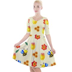 Seamless Background Honey Bee Quarter Sleeve A-line Dress by Amaryn4rt