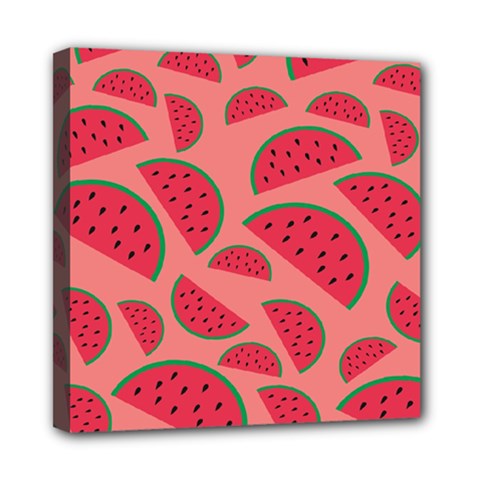 Watermelon Red Food Fruit Healthy Summer Fresh Mini Canvas 8  X 8  (stretched) by pakminggu