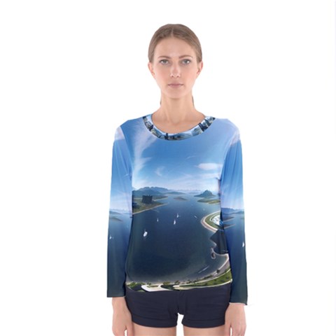 Futuristic City Fantasy Scifi Women s Long Sleeve Tee by Ravend