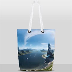 Futuristic City Fantasy Scifi Full Print Rope Handle Tote (small) by Ravend
