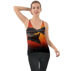 Boat Sunset Lake Water Nature Chiffon Cami by Ravend