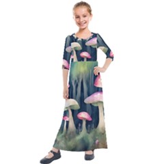 Mushroom Fungus Kids  Quarter Sleeve Maxi Dress by Ravend