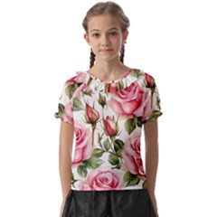 Flower Rose Pink Kids  Frill Chiffon Blouse by Ravend