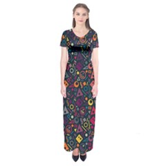 Doodle Pattern Short Sleeve Maxi Dress by Grandong