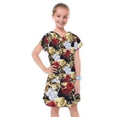 Roses Seamless Pattern Kids  Drop Waist Dress by Grandong