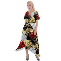 Roses Seamless Pattern Cross Front Sharkbite Hem Maxi Dress by Grandong
