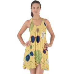 Seamless Pattern Of Sunglasses Tropical Leaves And Flower Show Some Back Chiffon Dress by Grandong
