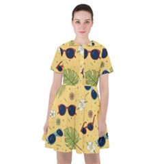 Seamless Pattern Of Sunglasses Tropical Leaves And Flower Sailor Dress by Grandong