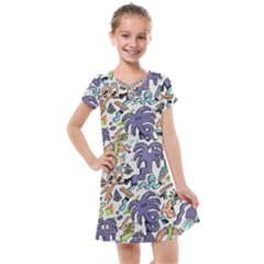 Purple Orange Green Blue Cartoon Kids  Cross Web Dress by Grandong