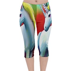 Unicorn Design Velvet Capri Leggings  by Trending