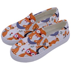Cute-colorful-owl-cartoon-seamless-pattern Kids  Canvas Slip Ons by pakminggu