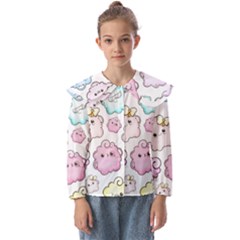 Cute-doodle-cartoon-seamless-pattern Kids  Peter Pan Collar Blouse by pakminggu