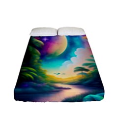 Jungle Moon Light Plants Space Fitted Sheet (full/ Double Size) by uniart180623