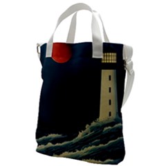 Lighthouse Lunar Eclipse Blood Moon Canvas Messenger Bag by uniart180623