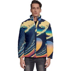 Japanese Japan Waves Sea Ocean Men s Puffer Bubble Jacket Coat by uniart180623