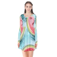 Watermelon Fruit Juicy Summer Heat Long Sleeve V-neck Flare Dress by uniart180623