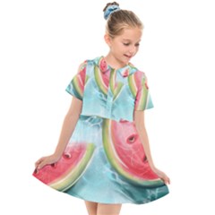 Watermelon Fruit Juicy Summer Heat Kids  Short Sleeve Shirt Dress by uniart180623