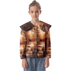 Trees Sunset Mist Kids  Peter Pan Collar Blouse by pakminggu