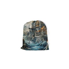 Castle Storm Sea Drawstring Pouch (xs) by pakminggu