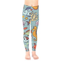 Cartoon Underwater Seamless Pattern With Crab Fish Seahorse Coral Marine Elements Kids  Classic Winter Leggings by uniart180623