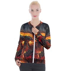 Dragon Art Fire Digital Fantasy Casual Zip Up Jacket by Bedest