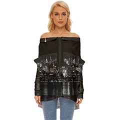 New York Skyline Off Shoulder Chiffon Pocket Shirt by Bedest