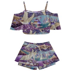 Textile-fabric-cloth-pattern Kids  Off Shoulder Skirt Bikini by Bedest