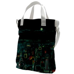 Night Black City Neon Sky Stars Moon Abstract Canvas Messenger Bag by Cowasu