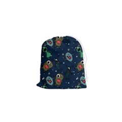 Monster Alien Pattern Seamless Background Drawstring Pouch (xs) by pakminggu