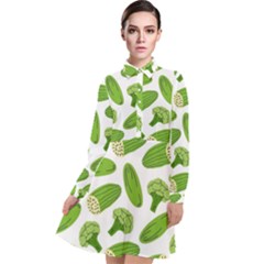 Vegetable Pattern With Composition Broccoli Long Sleeve Chiffon Shirt Dress by pakminggu