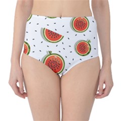 Seamless Background Pattern With Watermelon Slices Classic High-waist Bikini Bottoms by pakminggu