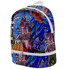 Beauty Stained Glass Castle Building Zip Bottom Backpack by Cowasu