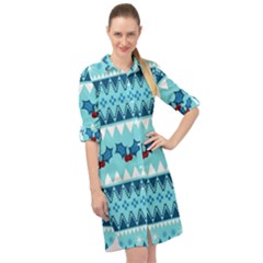Blue Christmas Vintage Ethnic Seamless Pattern Long Sleeve Mini Shirt Dress by Bedest